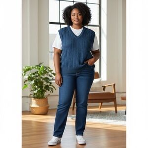 LuLaRoe Teal Blue V-Neck Cable Knit Light-weight Sweater Vest